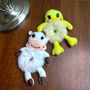 Cow and Duck Ponytail Holders & Wrist Pets
